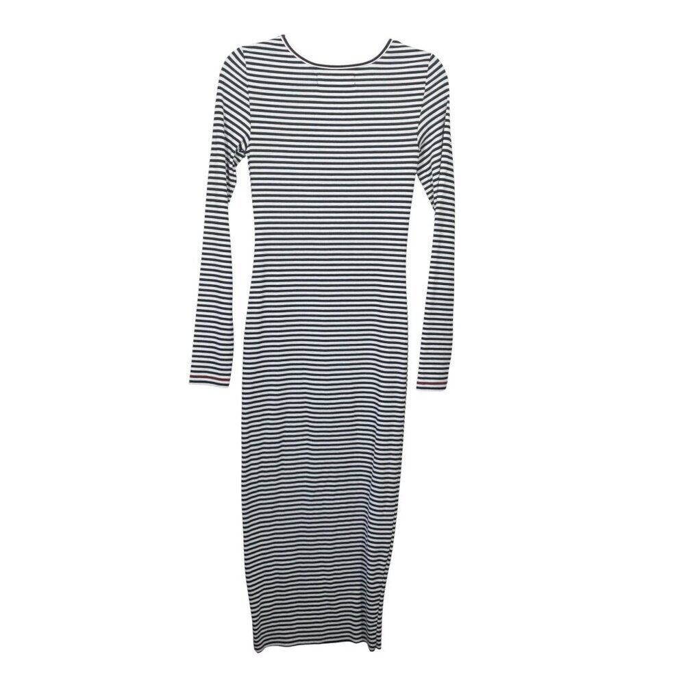FP Beach Black and White Striped Dress SZ S Long Sleeve V Neck Henley - Picture 6 of 9